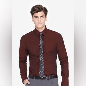 Express Mens Dark Maroon Button Down -1MX Modern Fit Dress Shirt Mens- Medium M